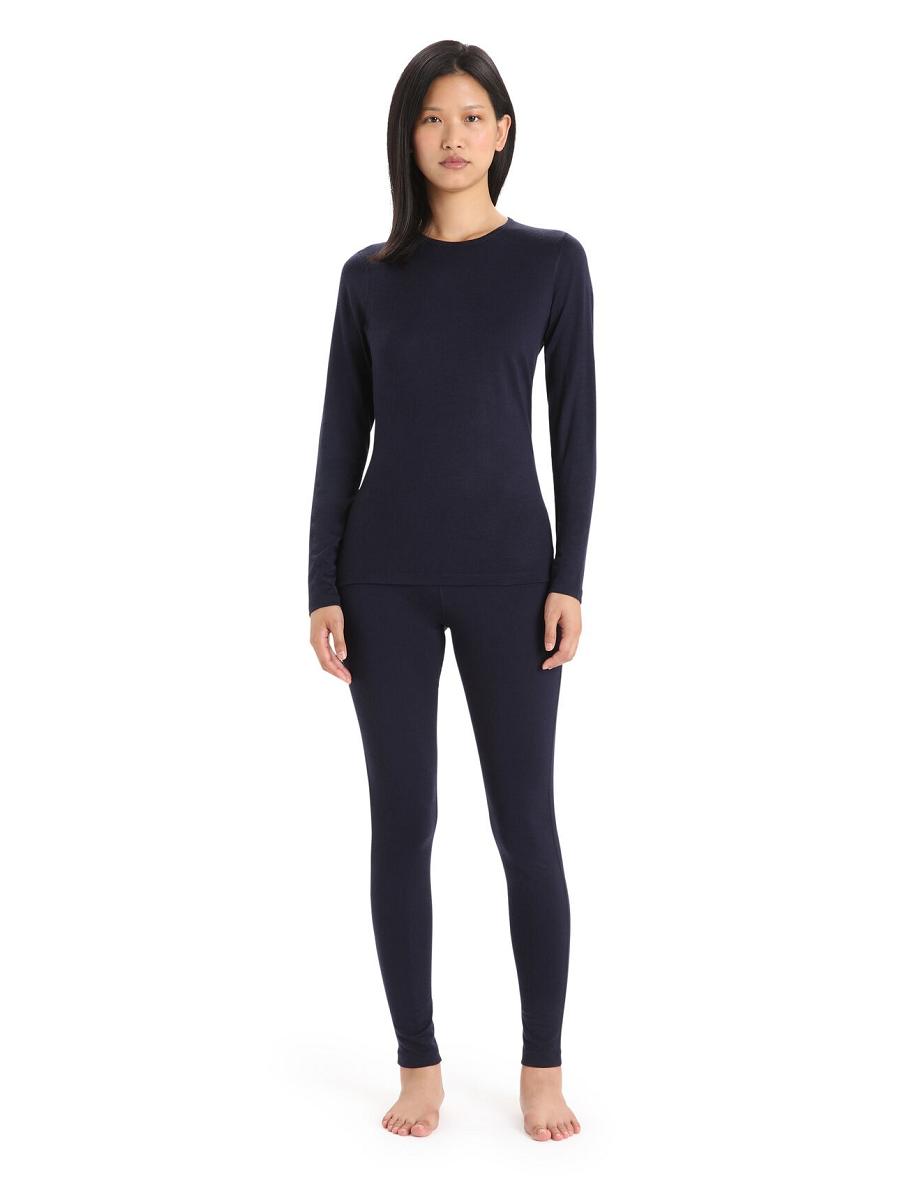 Women's Icebreaker Merino 200 Oasis Long Sleeve Crewe Thermal Top Base Layers Midnight Navy | CA 1018SGLO